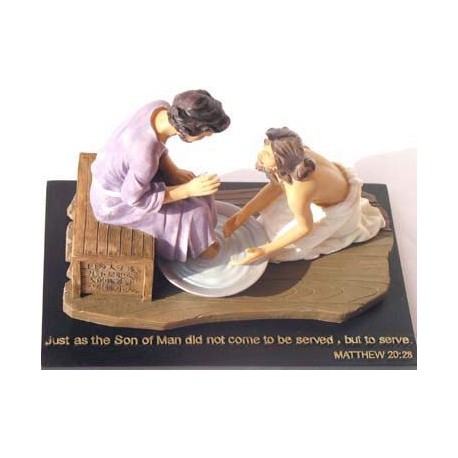 Jesus Washes Disciple's Feet - Purple Dress (Scripture in Chinese)